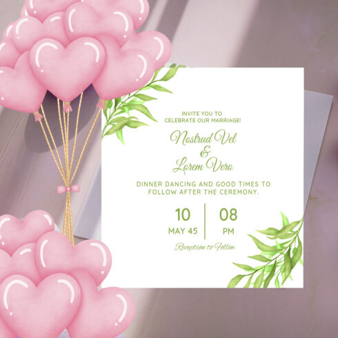 Wedding Invitation Card with Floral Leaf image cover.