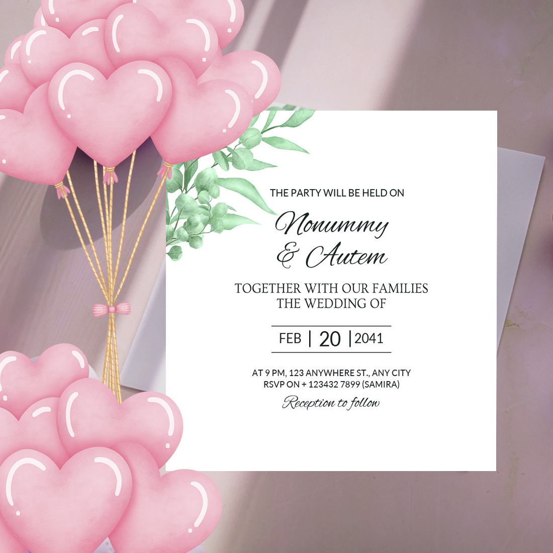 Watercolor Leaf Wedding Invitations Card preview.