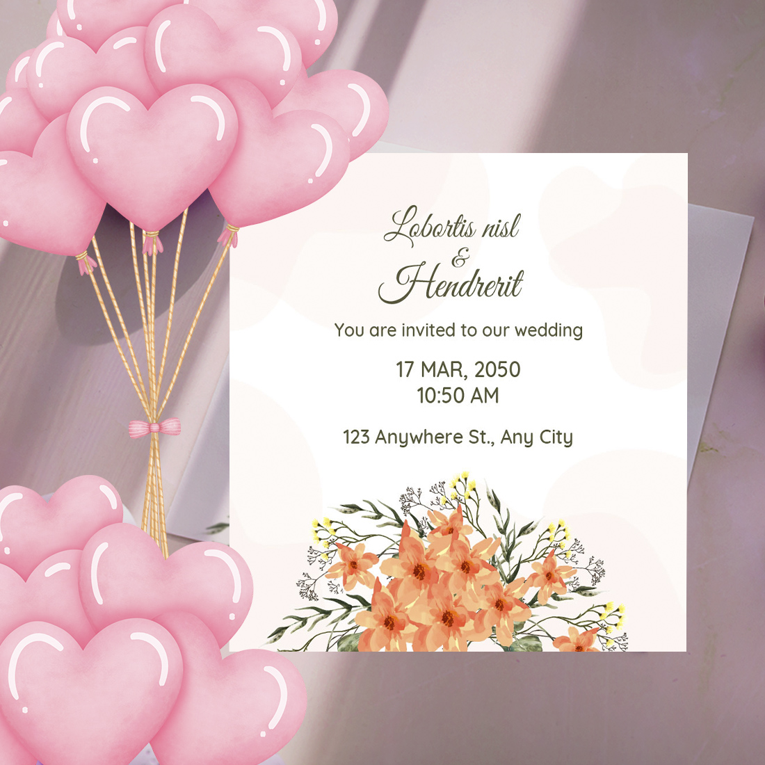 Image of enchanting wedding card with floral design.