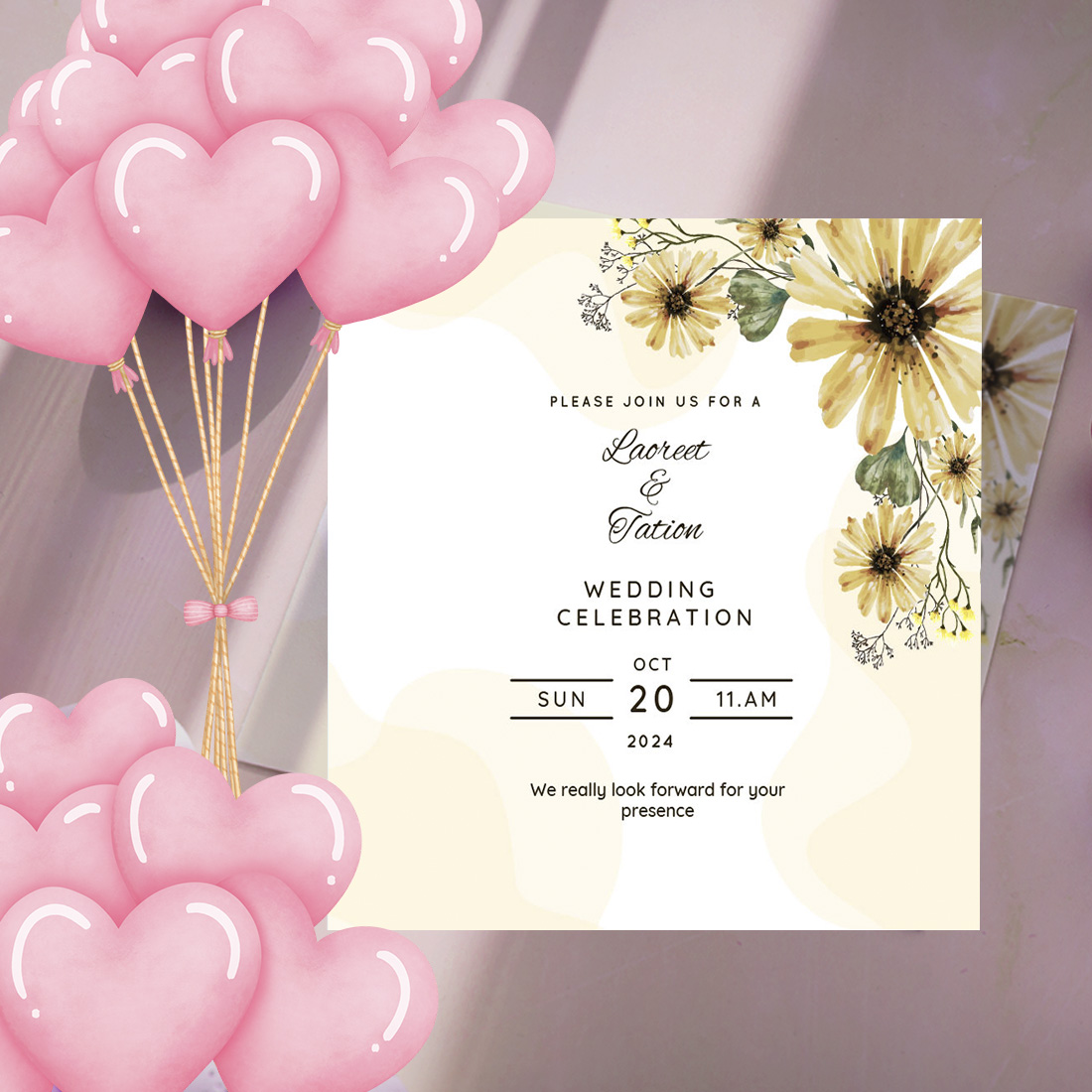 Camomile Yellow Wedding Card Design cover image.