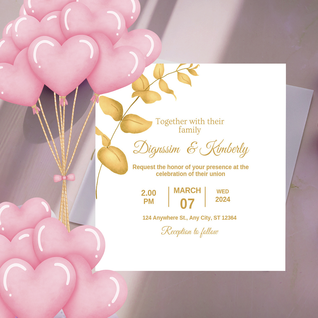 Orange Сolor Leaves With Wedding Card Design preview.