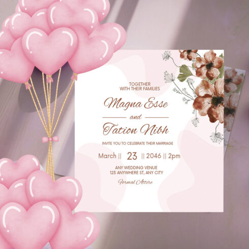 Watercolor Brown Florals Wedding Invitation Card Design cover image.