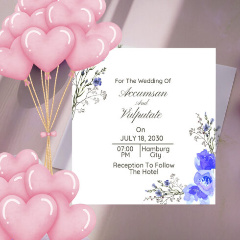 Wedding Card with Blue Flower Design main cover.