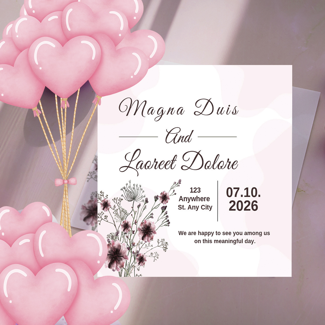 Watercolor Floral Wedding Ceremony Card preview image.