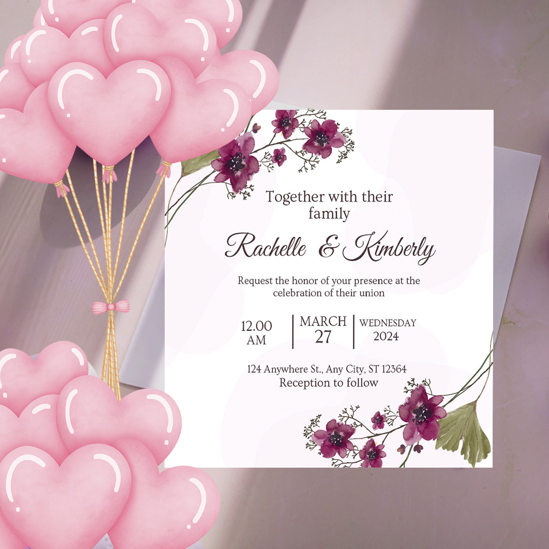 Preview for Awesome Floral Geometrical Frame Wedding Card.