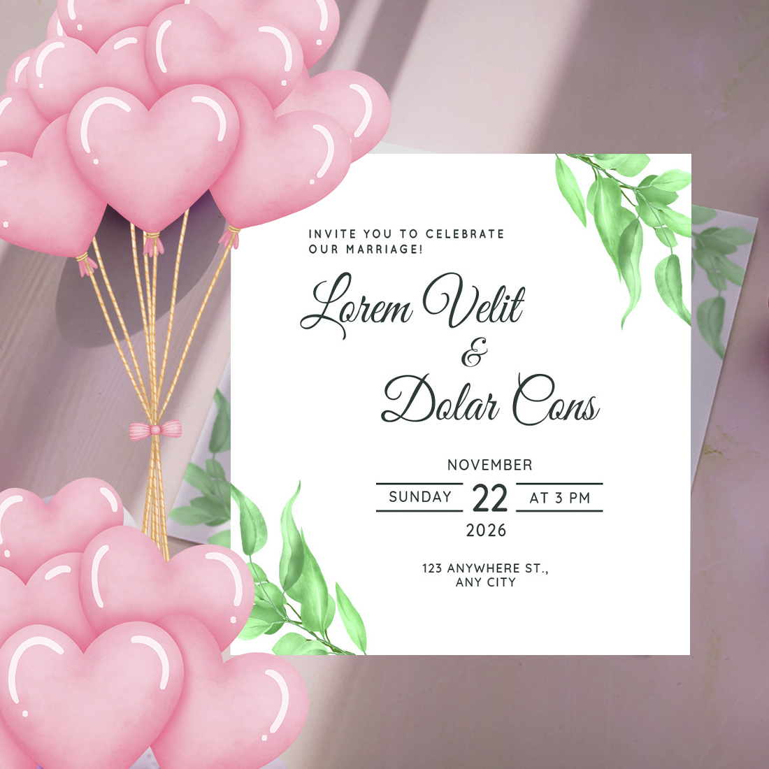 Geometric Wedding Card with Leaf Design image cover.