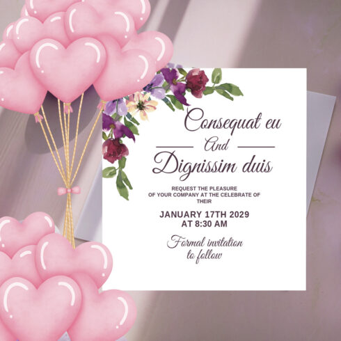 Square Wedding Invitation Card Watercolour Floral Background cover image.