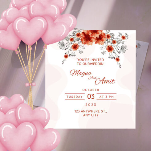 Beautiful Orange Flower Wedding Invitation Card preview.