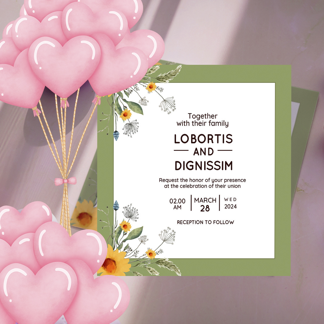 Floral Wedding Card with Green Background main cover.