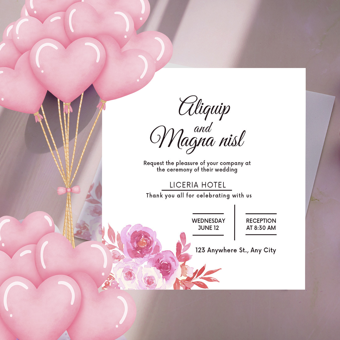 Image of a wedding card with an adorable design