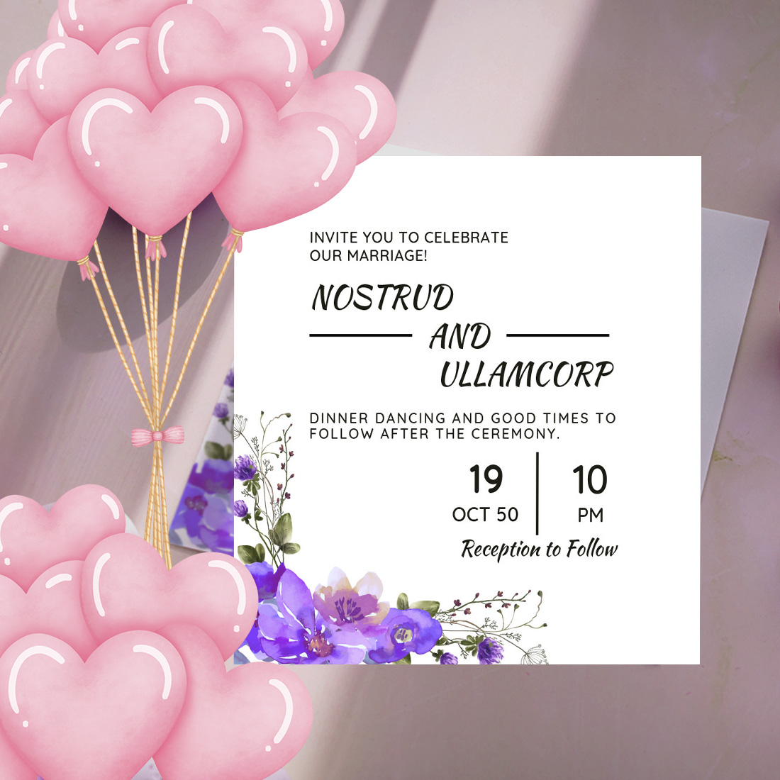 Square Wedding Invitation Card Watercolour Floral Background cover image.