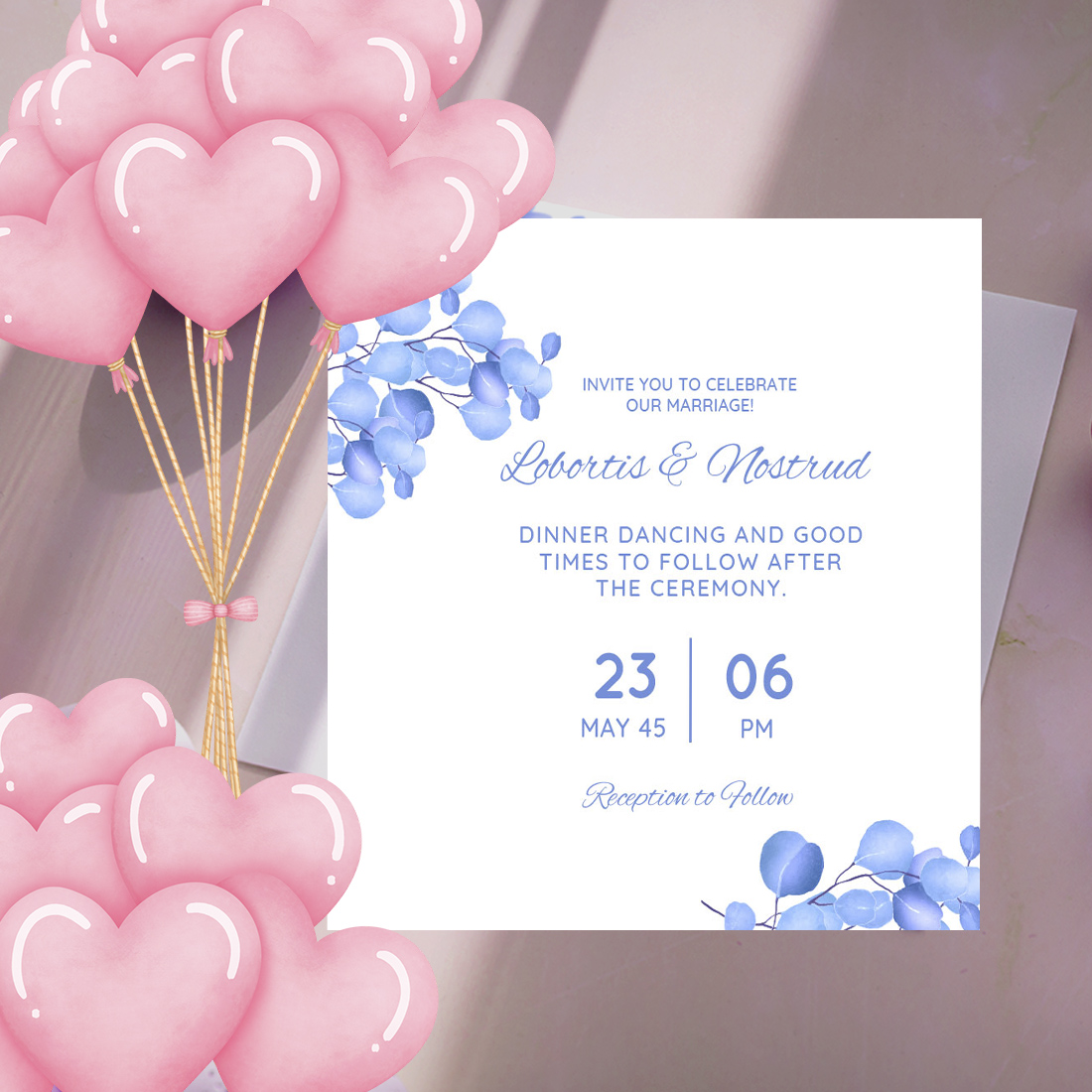 Blue Wedding Invitation Card Vector preview.