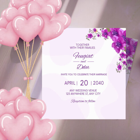 Vibrant Purple Floral Wedding Invitations preview image.