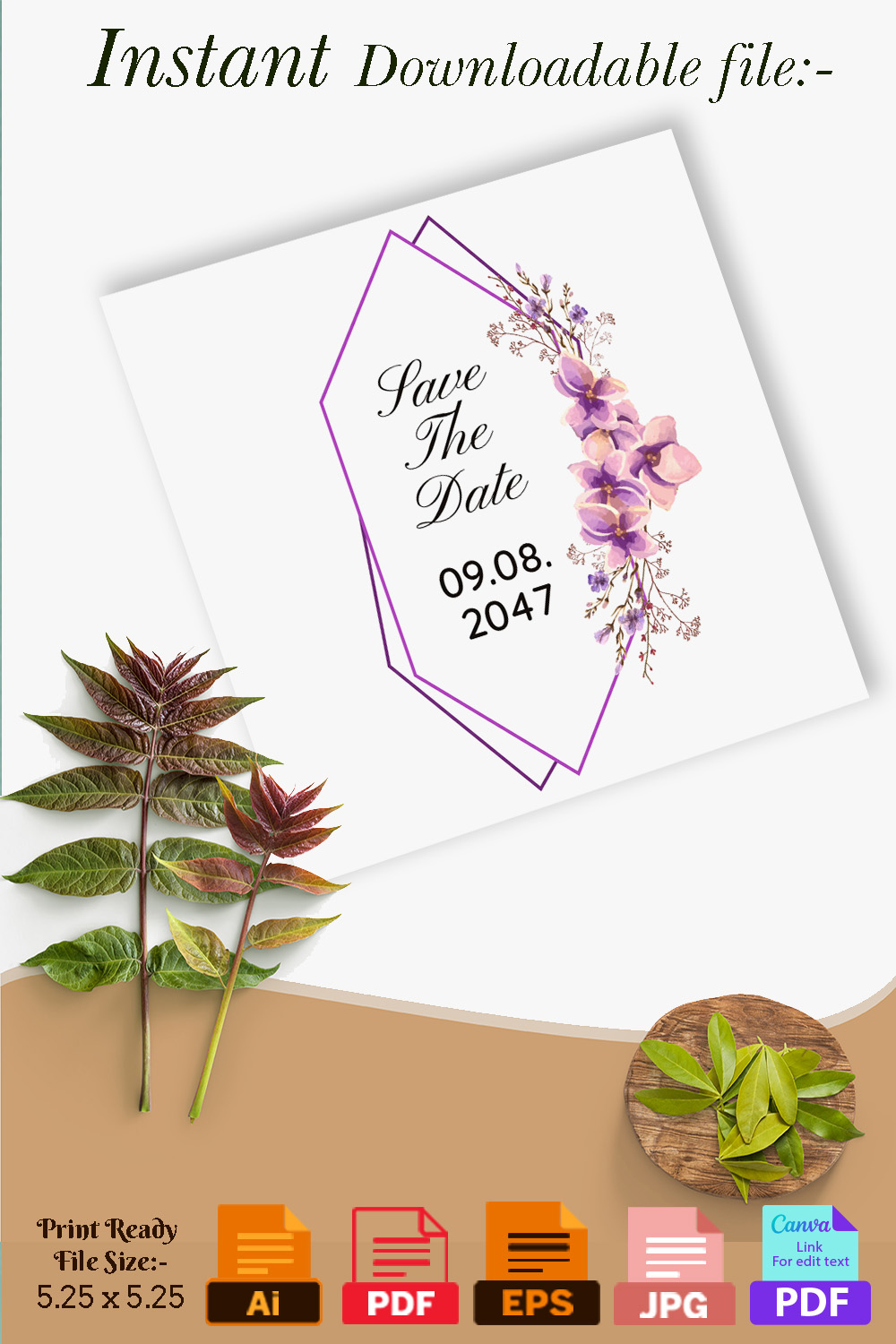 Wedding Invitation with Flowers Design pinterest image.