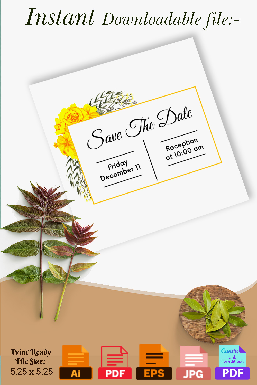 Wedding Card Yellow Rose Floral Design pinterest image.