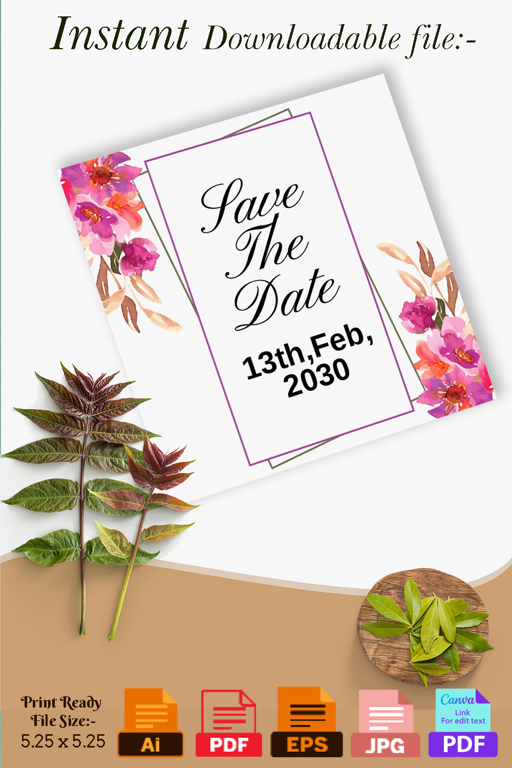 Image of beautiful wedding invitation card with watercolor design