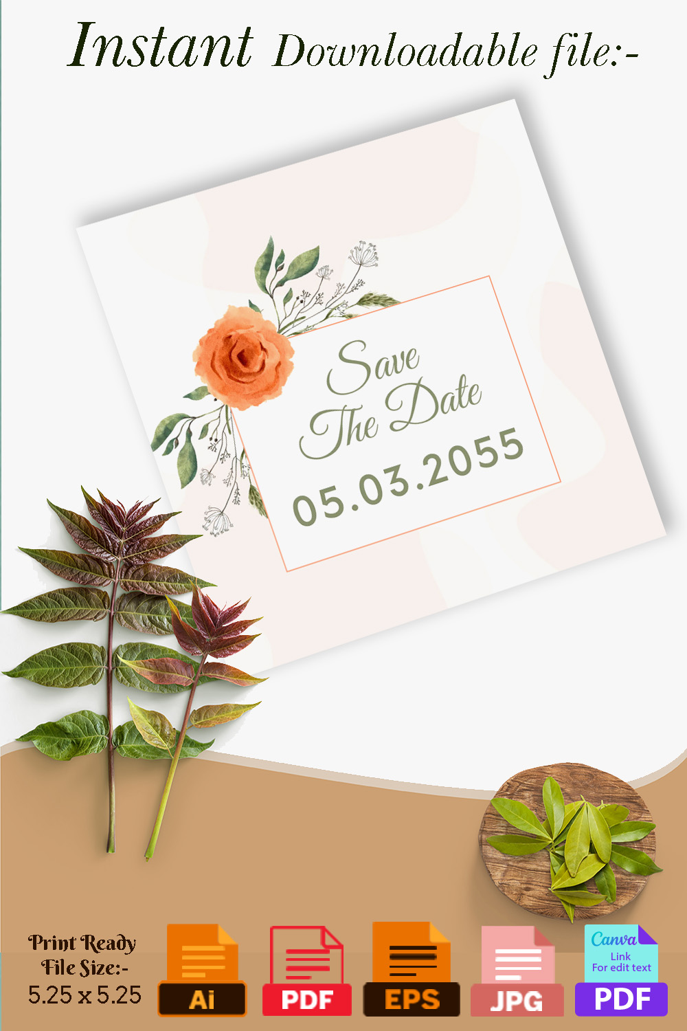 Beautiful Wedding Card with Watercolor Flowers Pinterest collage image.