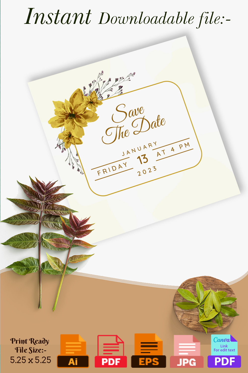 Image of enchanting wedding card with floral design.