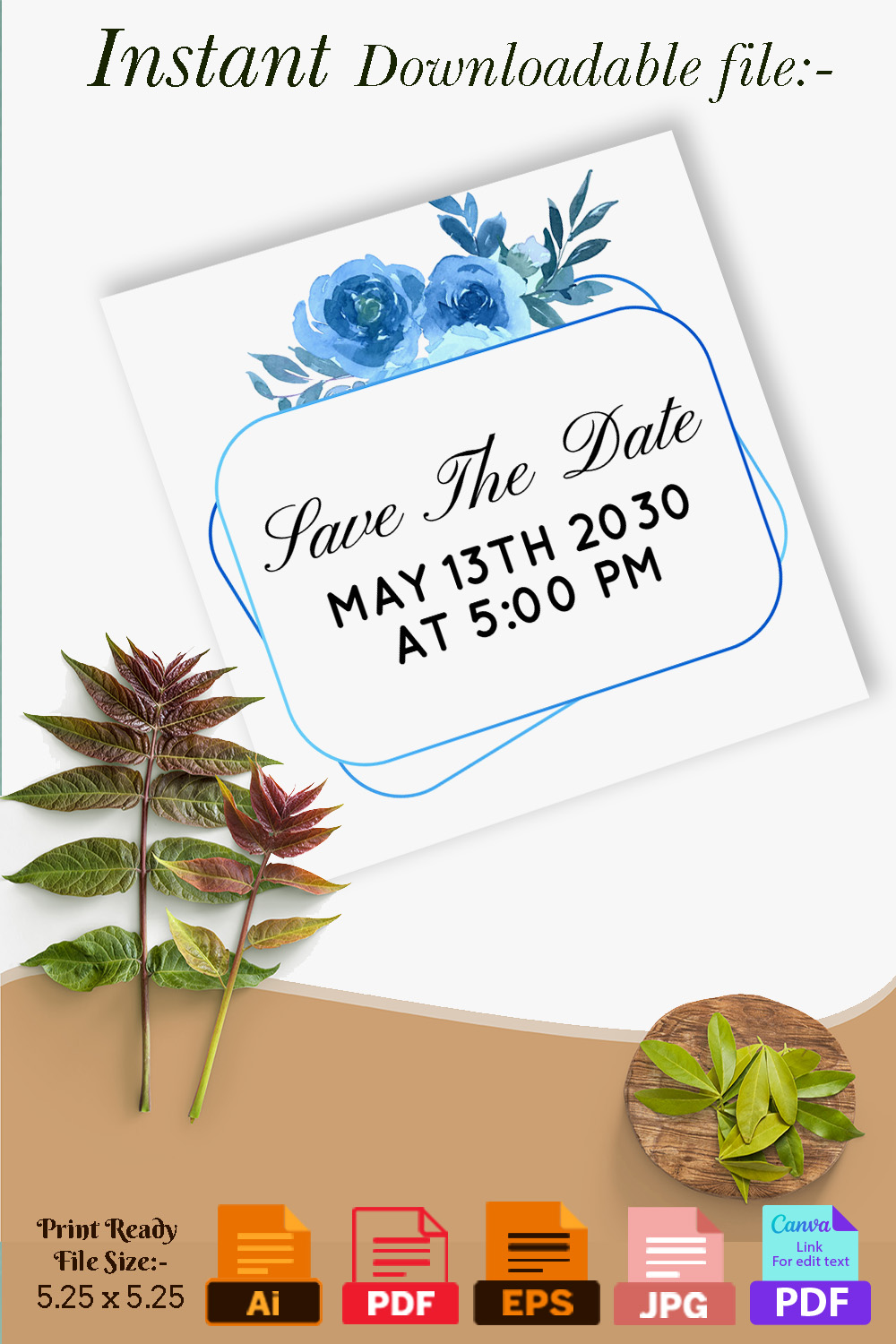 Wedding Card Blue Rose Floral Design pinterest image.