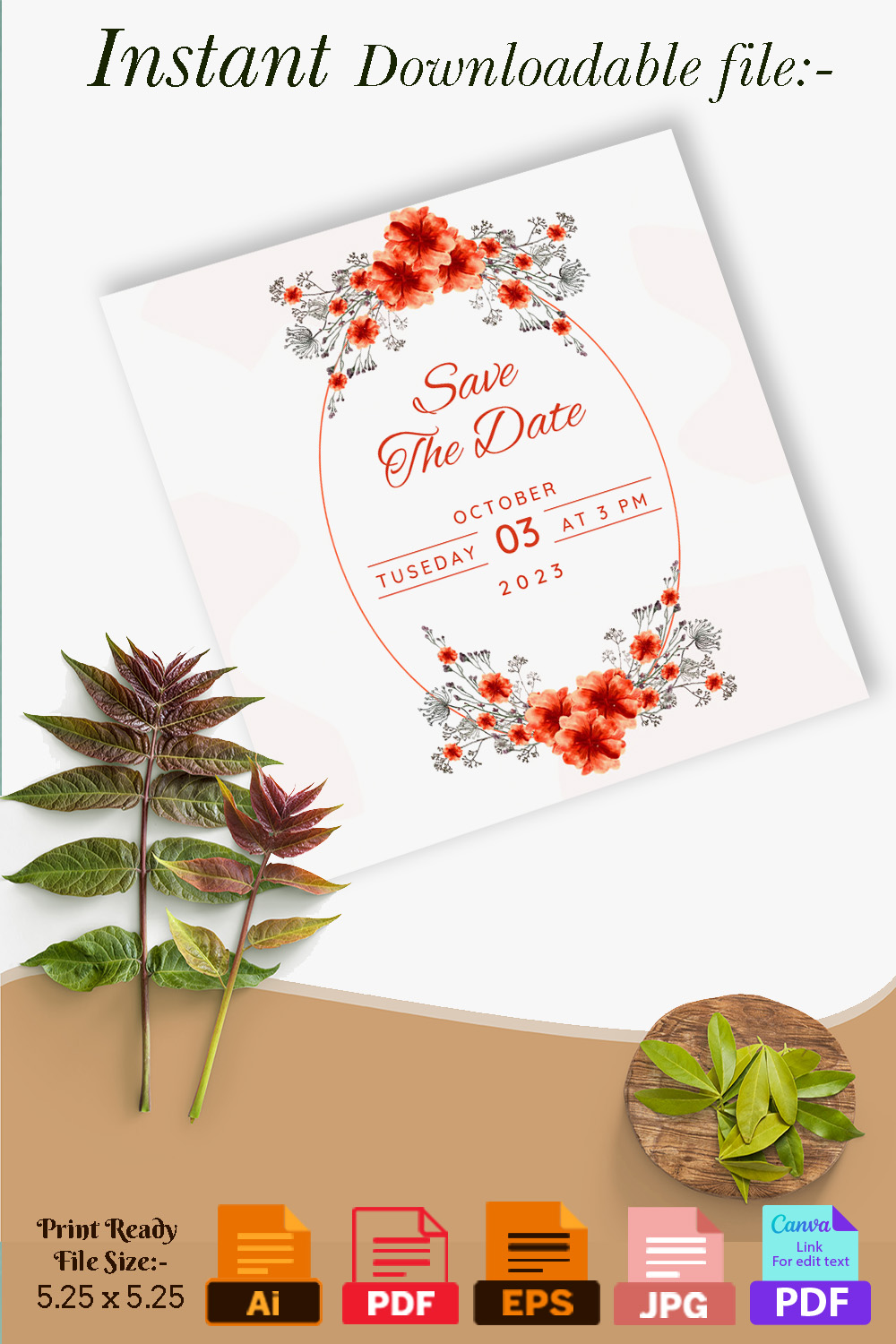 Beautiful Orange Flower Wedding Invitation Card Pinterest image.