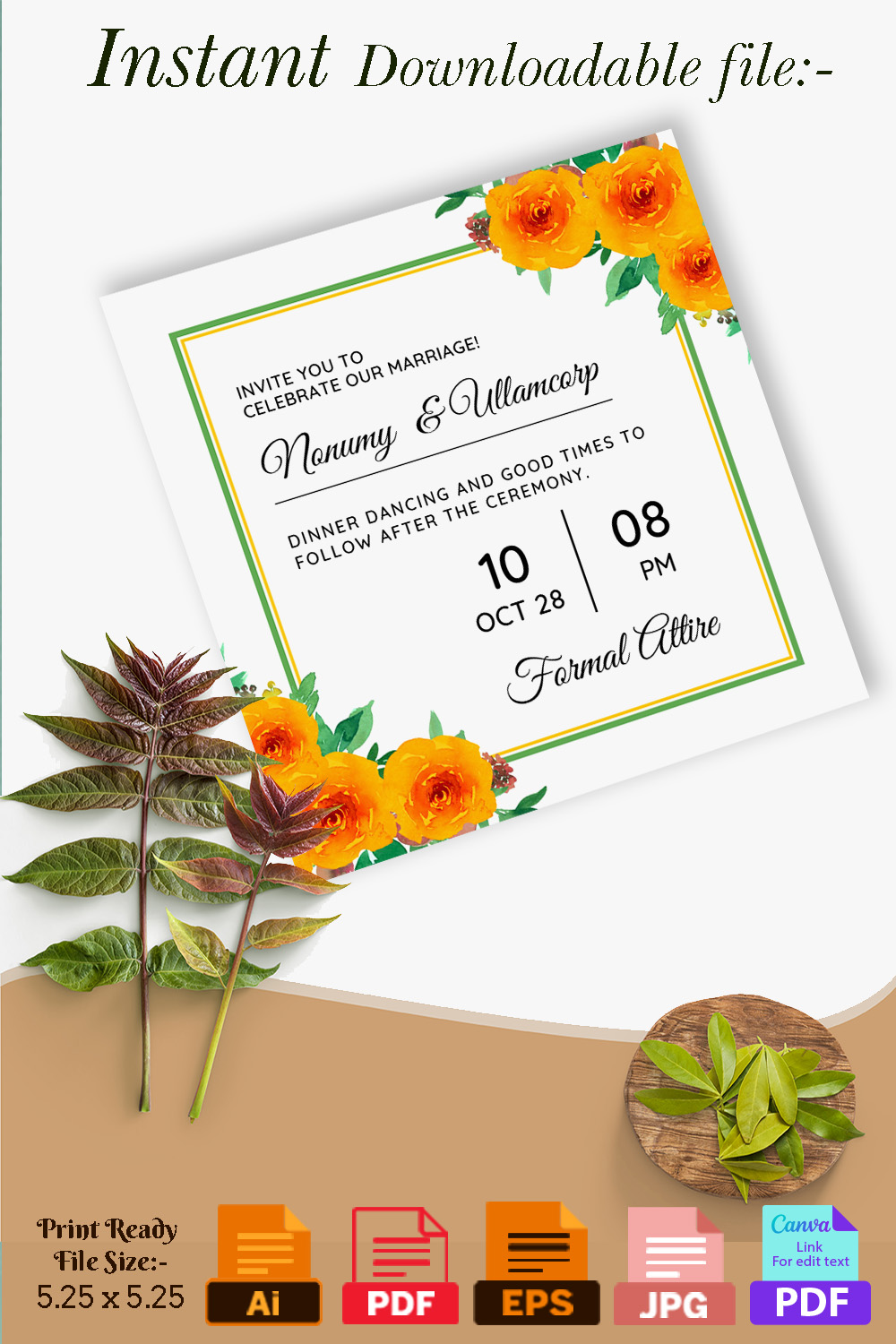 Wedding Invitation Floral Background pinterest image.