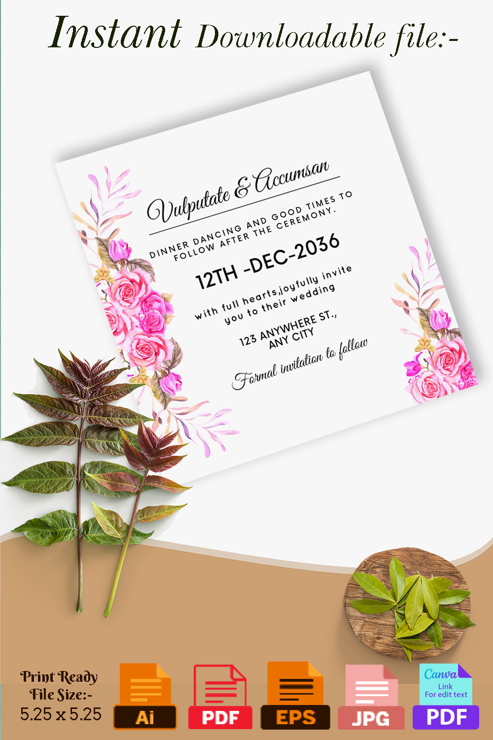 Luxury Pink Rose Florals Wedding Card Pinterest image.