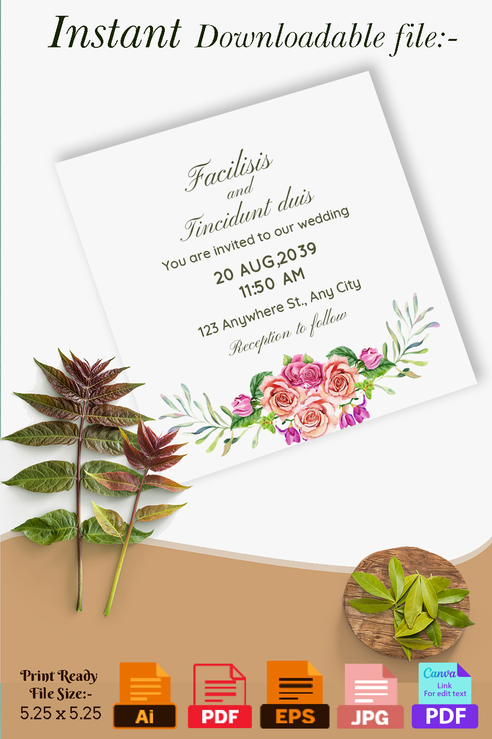 Image of wedding invitation card with unique design