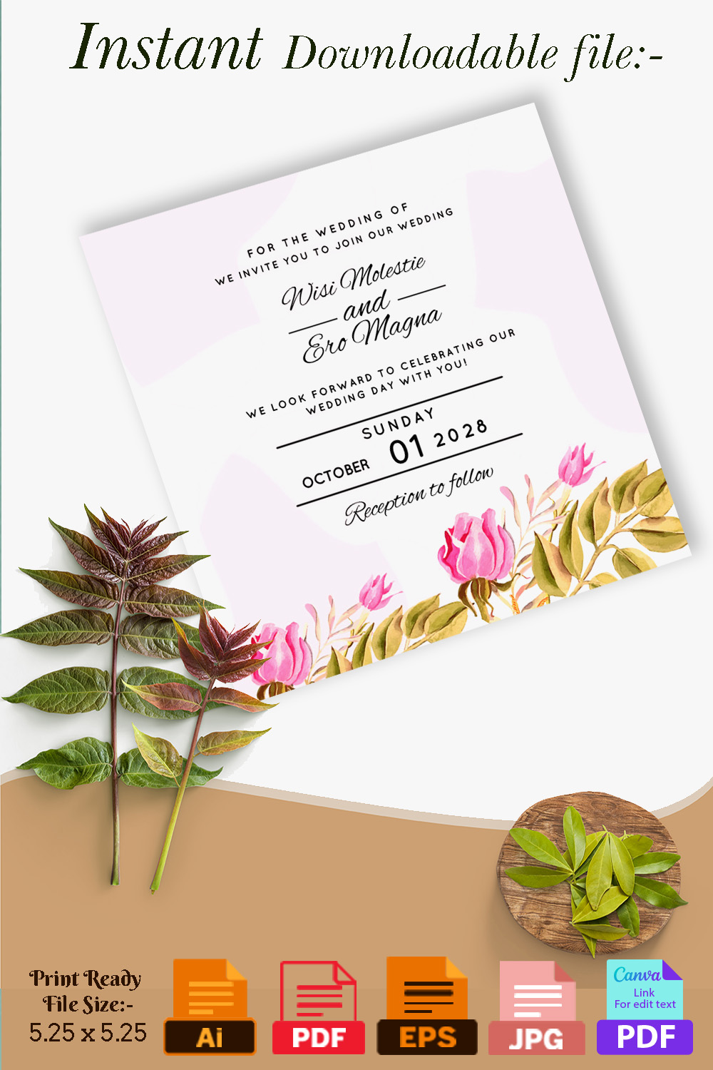 Image of wedding invitation card with beautiful design