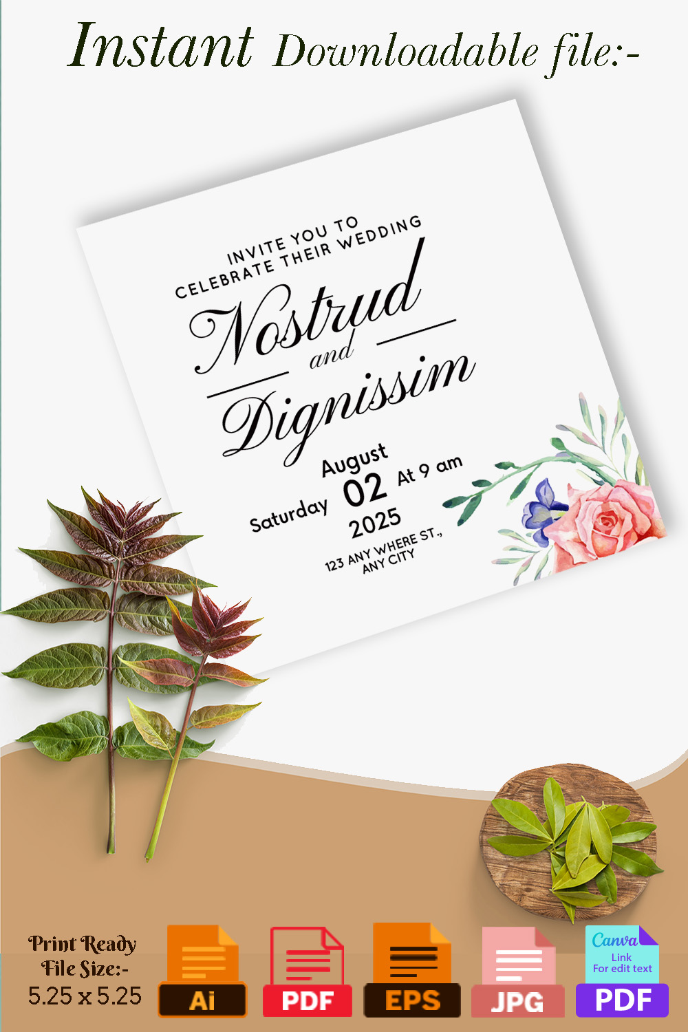 Image of unique wedding invitation card with floral design