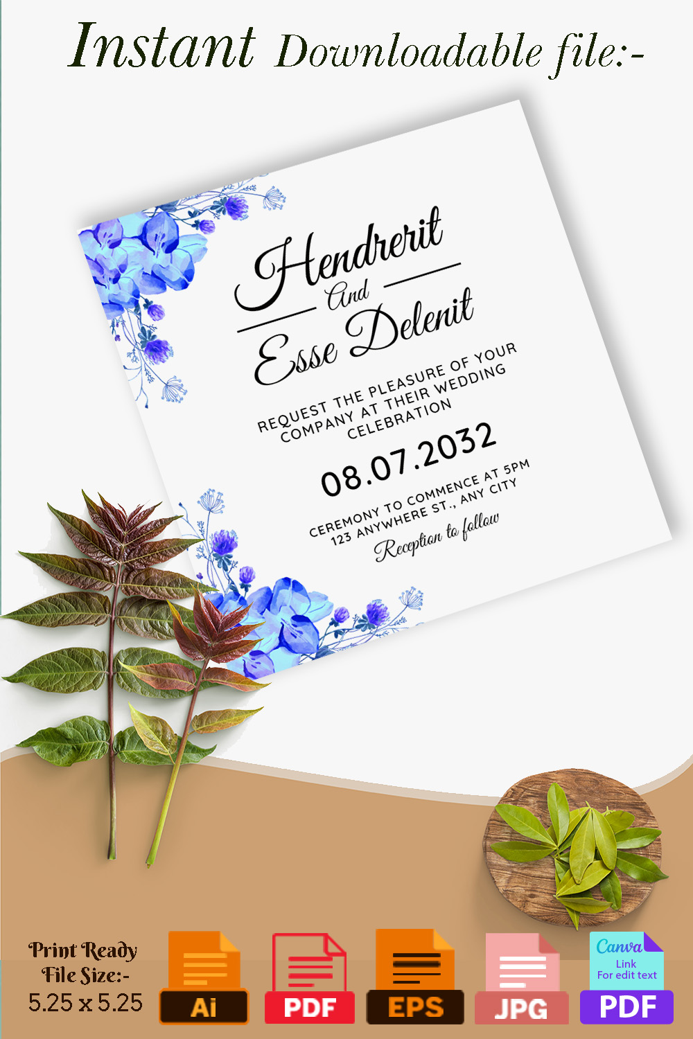 Image of wedding invitation card with elegant design