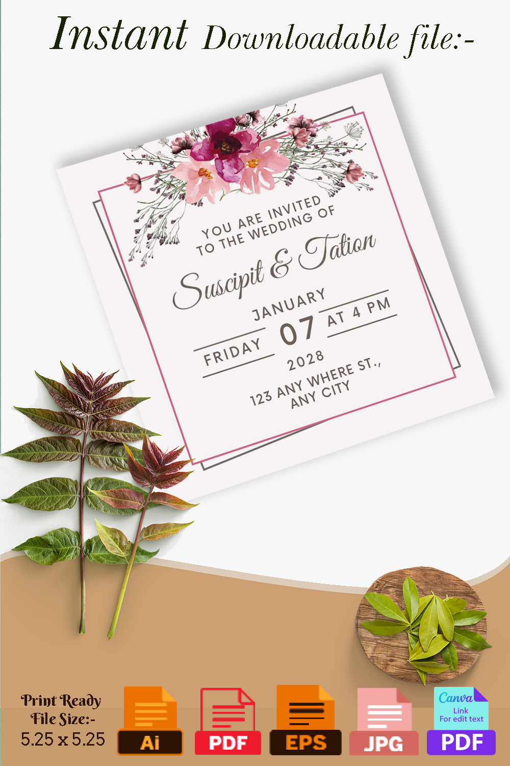 Wedding Card Floral Background pinterest image.