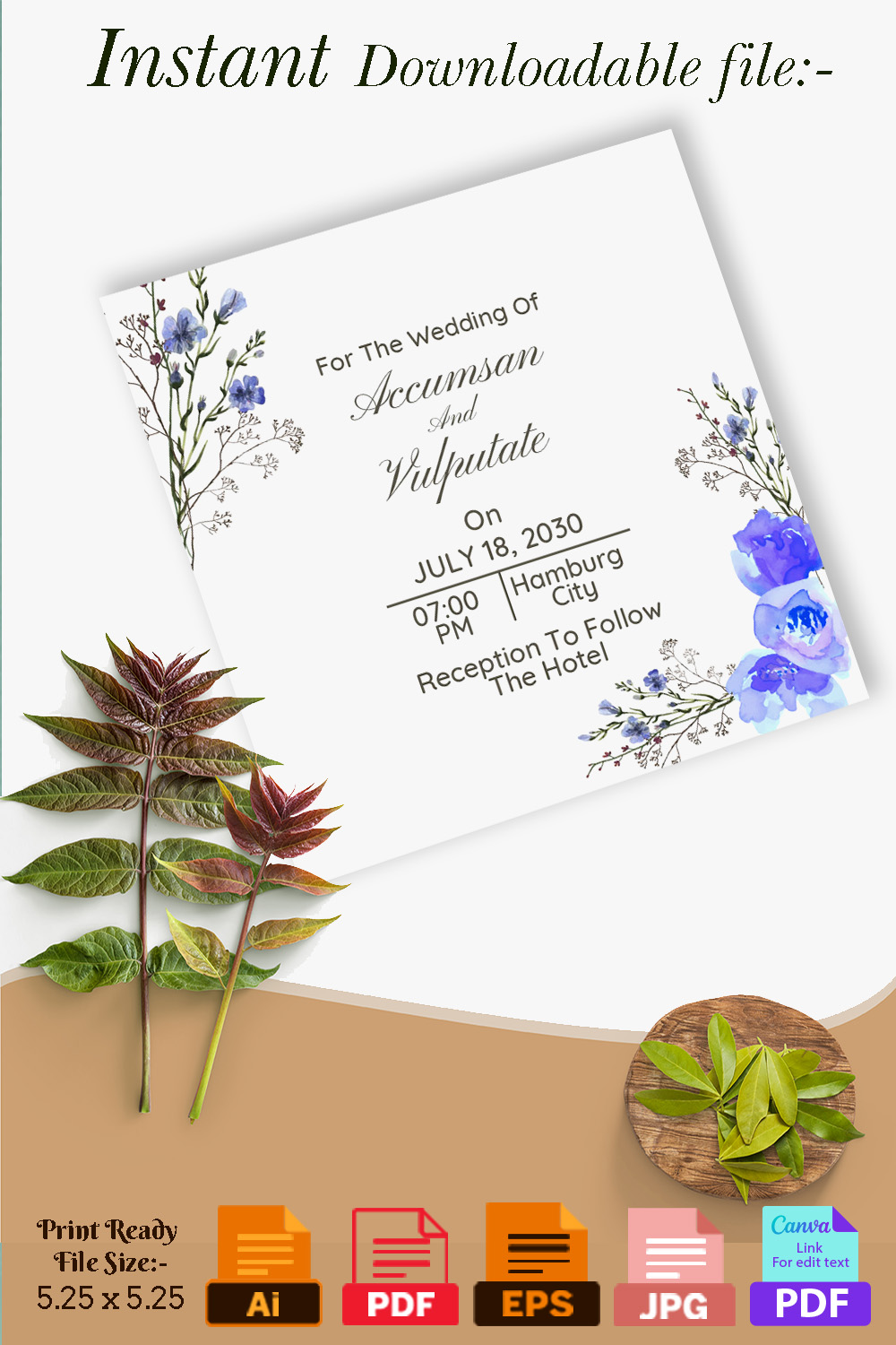 square wedding invitation card watercolour floral background p2 825