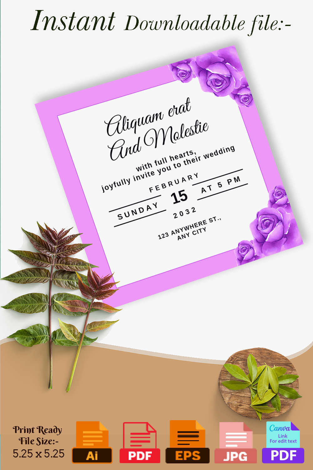 square wedding invitation card watercolour floral background p2 957