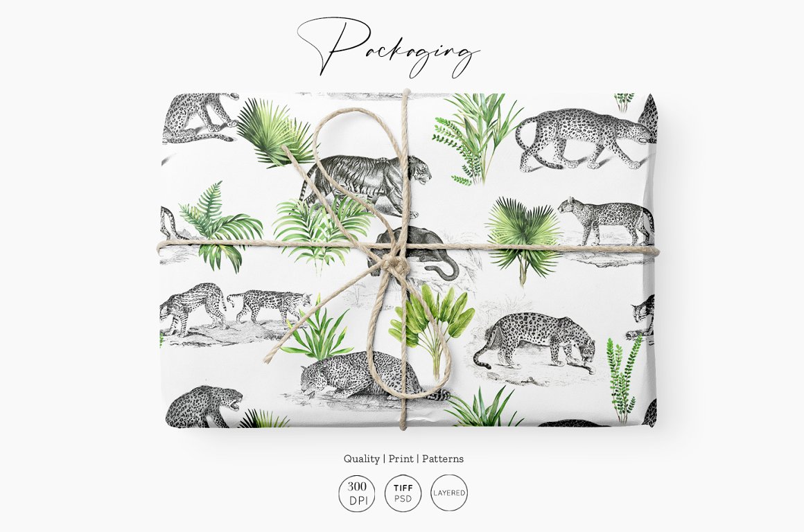 Wrapping paper with pattern of a leopard on a gray background.