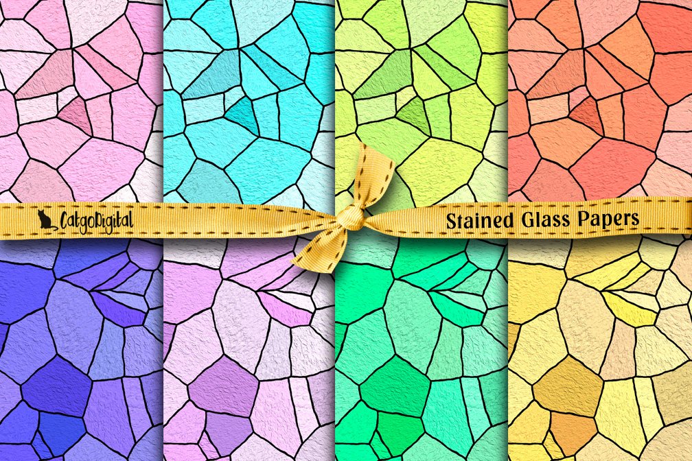 Stained Glass Digital Papers 12x12 Inch JPG.