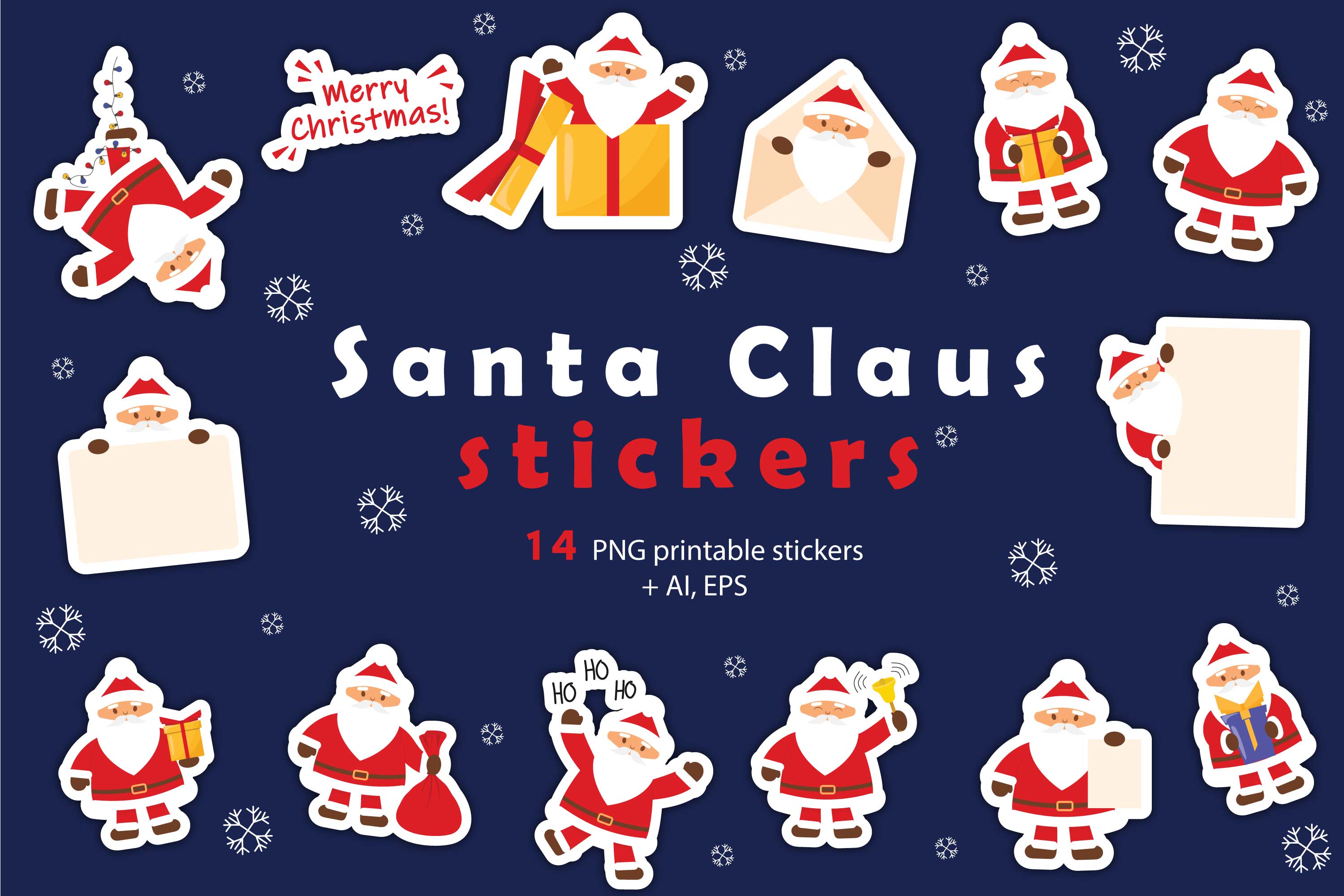 A selection of beautiful images of cute Santa stickers