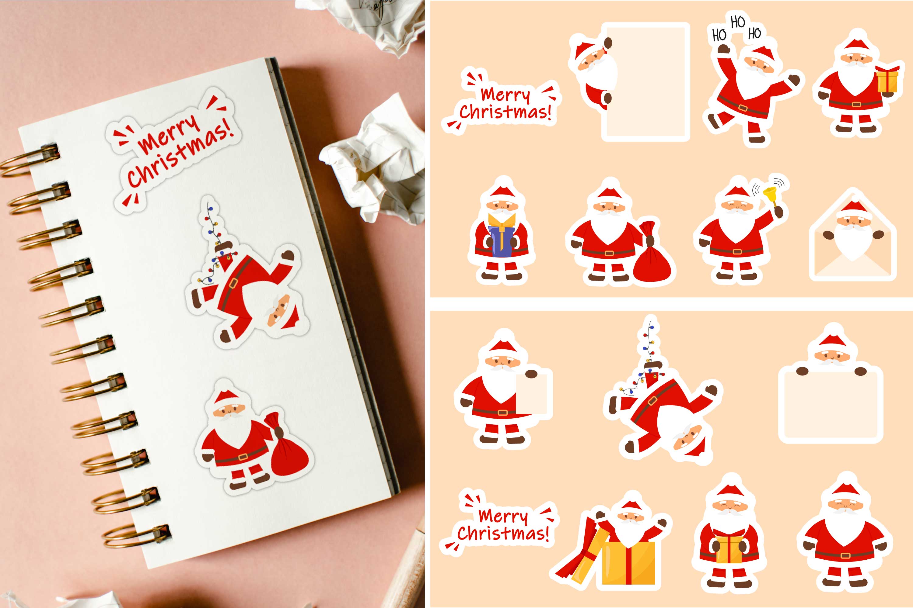 A set of irresistible images of cute Santa stickers