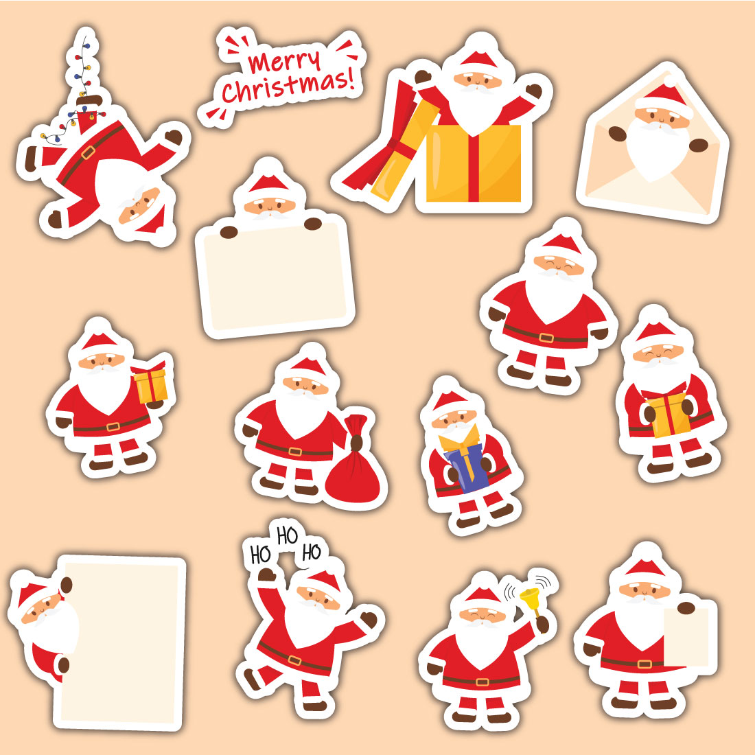 Set of adorable cute santa sticker images
