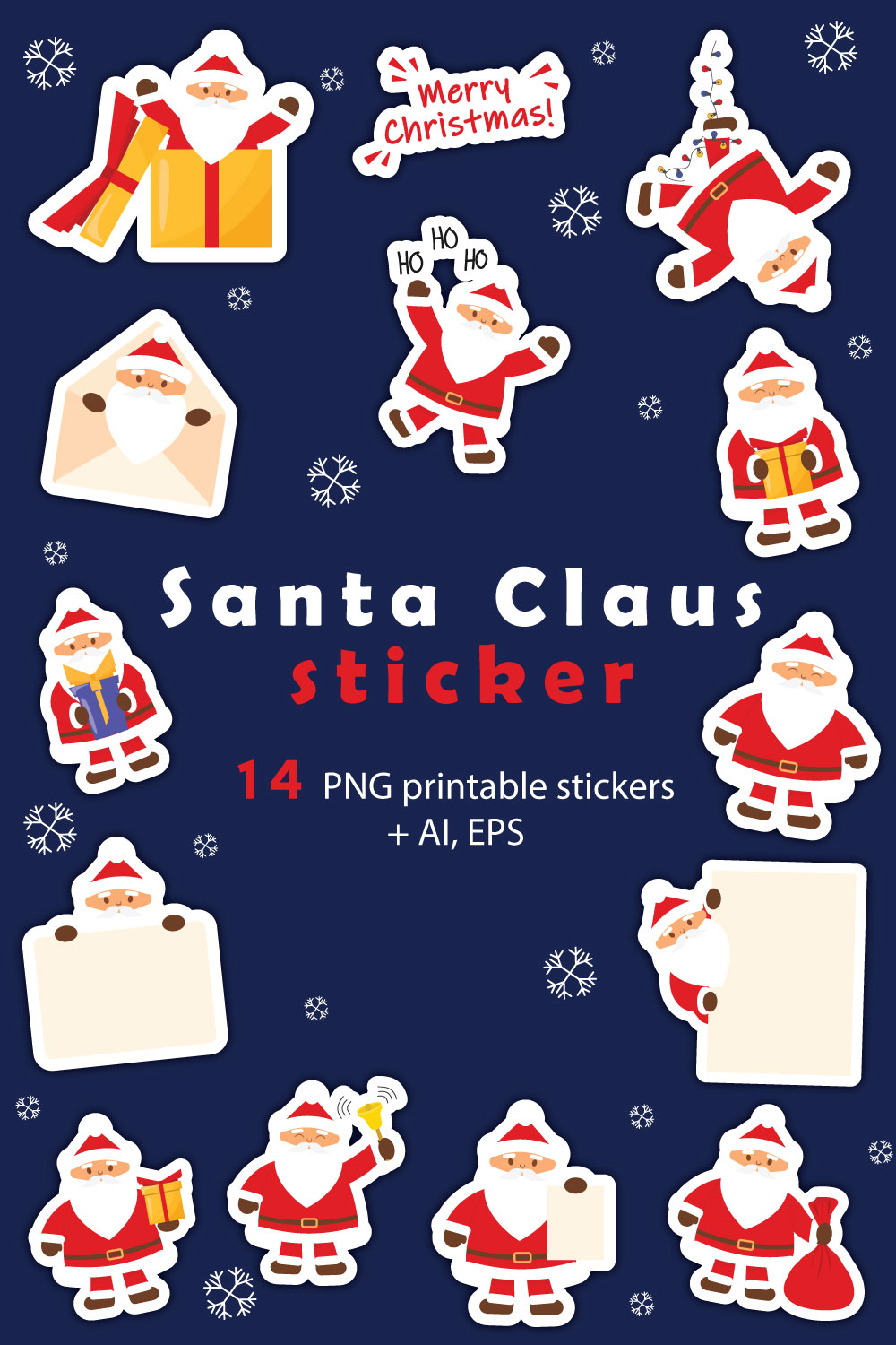 Collection of colorful images of cute santa stickers