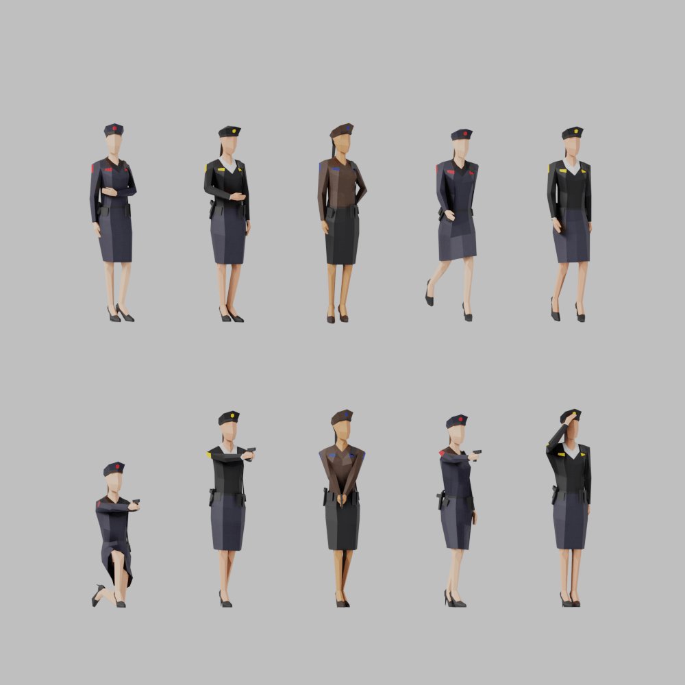 Pack of 10 mockups of studioochi police women.