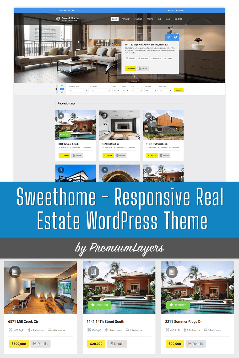 Sweethome - Responsive Real Estate WordPress Theme - Pinterest.
