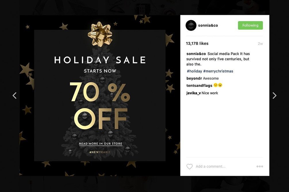 An example of an Instagram post with black infographics.