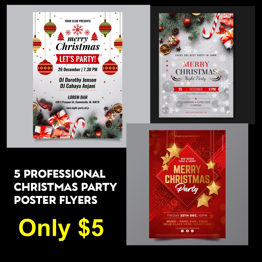 Christmas Party Poster Flyer Templates cover image.