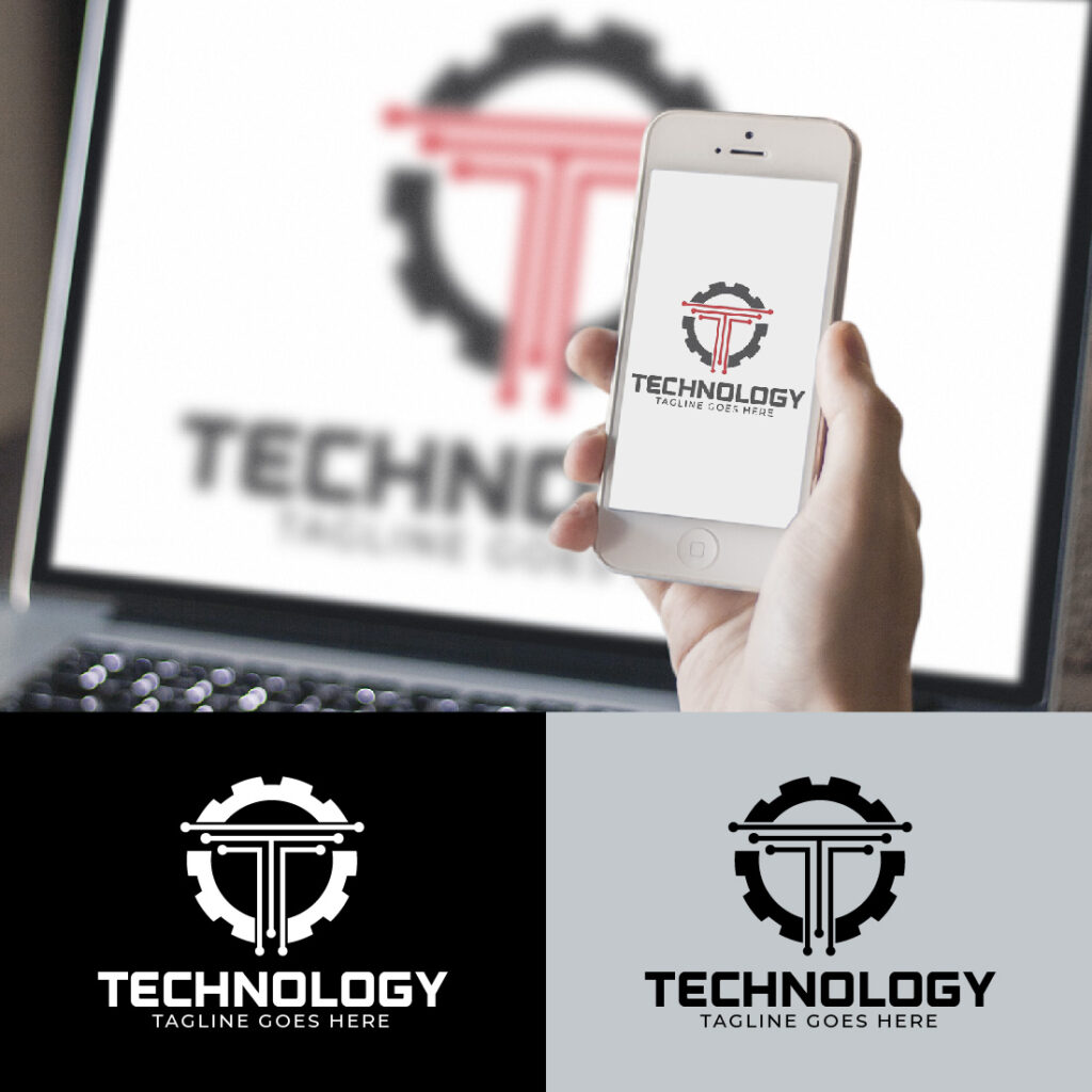 T Letter Technology Gear Logo Design Template - MasterBundles