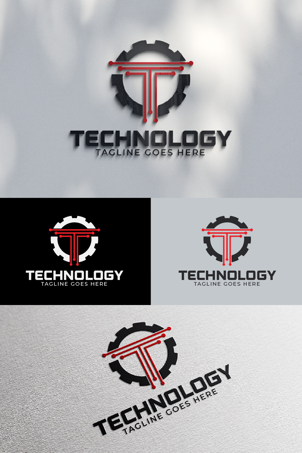 T Letter Technology Gear Logo Design Template pinterest image.