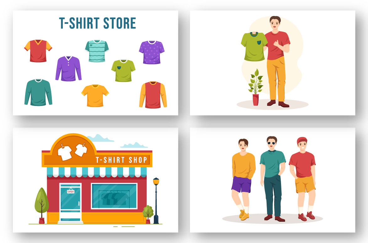 Cartoon T-shirt Shop Illustration preview image.