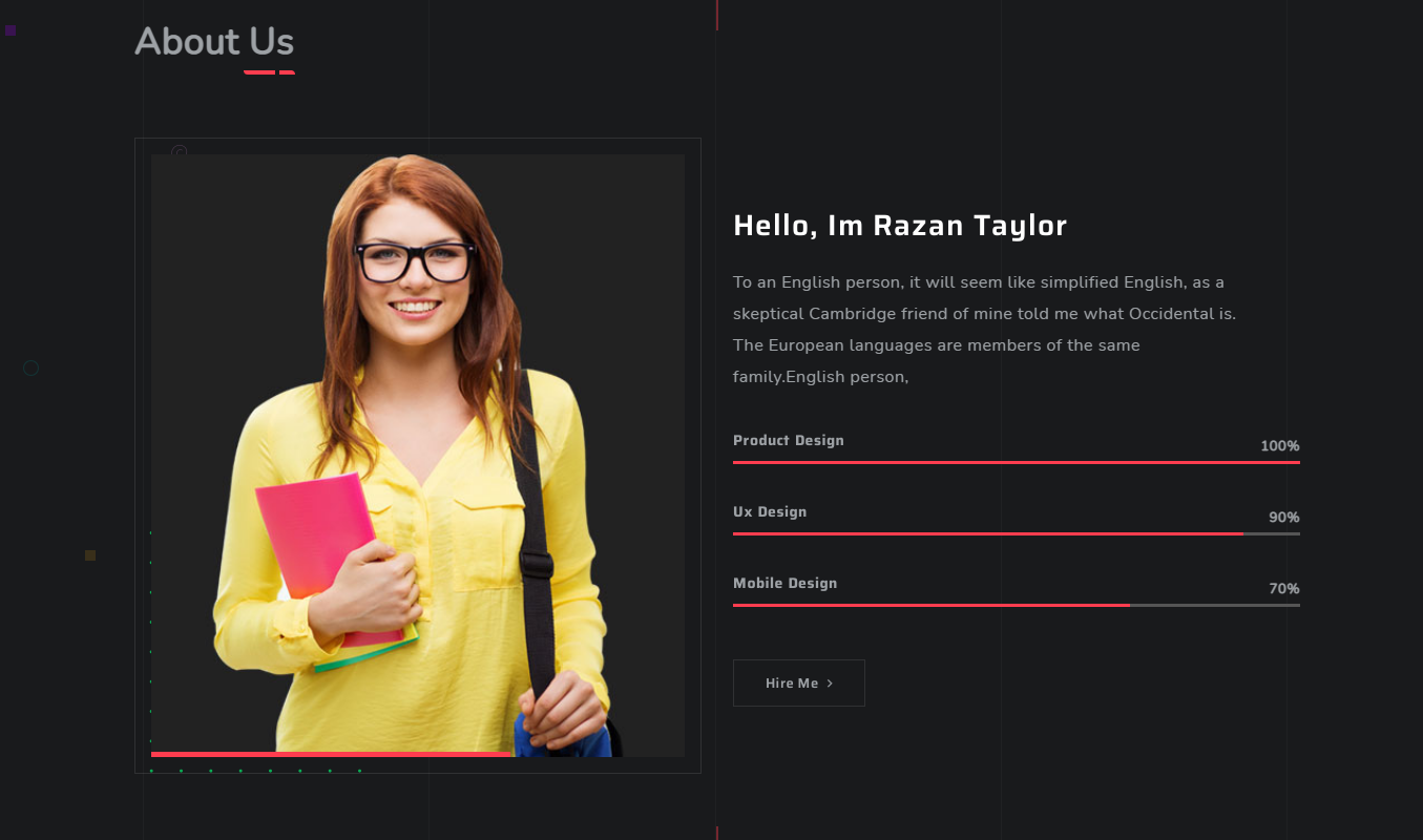 Presentation template with a description about me and your photo.