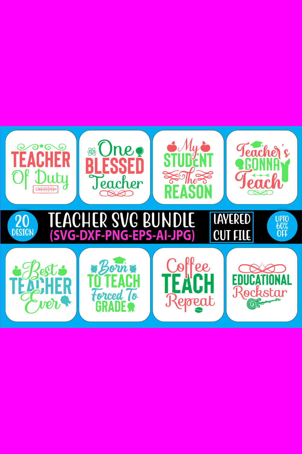 Collection of colorful images for prints on the theme of teachers