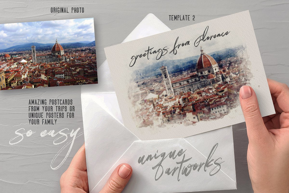 Create amazing postcards from your trips.