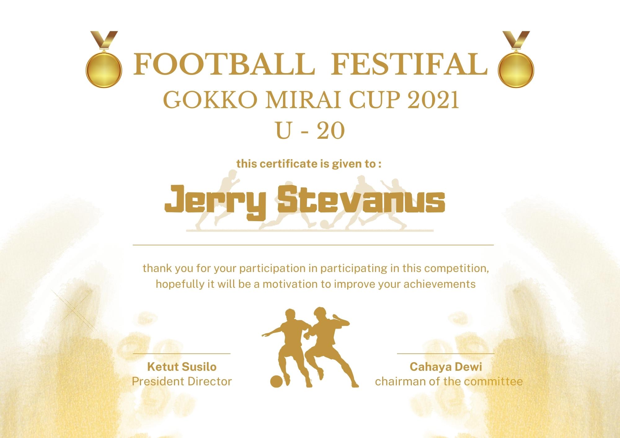 Gold football certificate.
